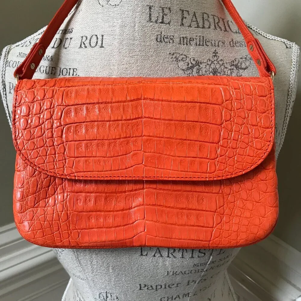 Maria Oliver Luisa Purse Shoulder Bag Womens Orange Crocodile Leather Clutch